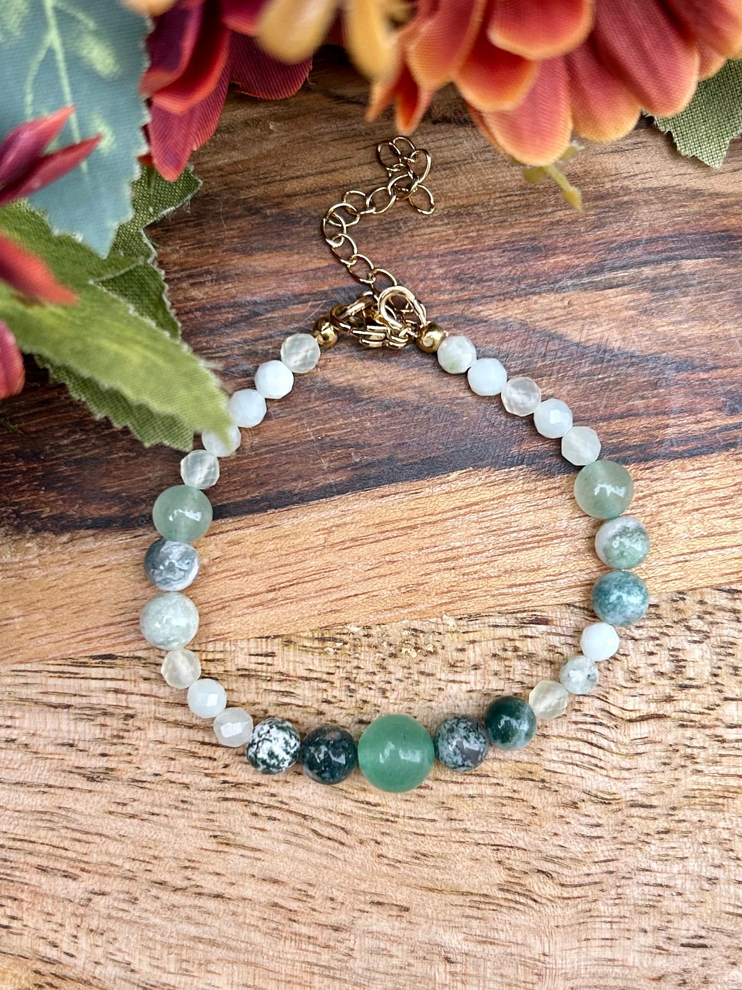 🌿 Bracelet Agate Arbre, Aventurine Verte & Jade de Chine