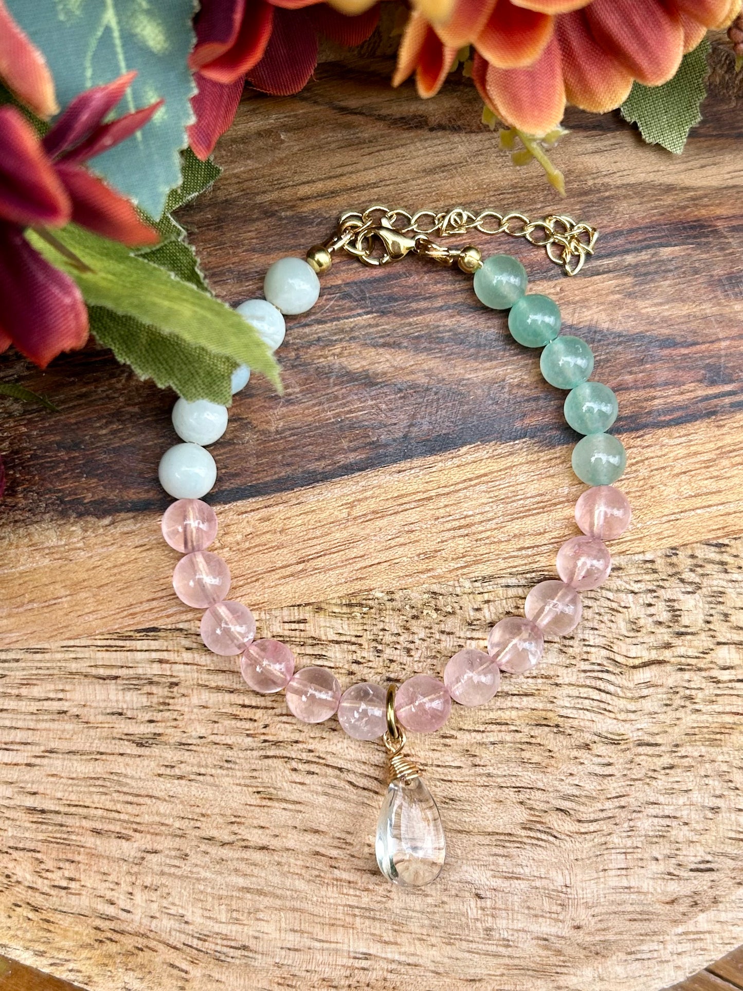 Bracelet Amazonite – Quartz Rose – Aventurine Verte | Énergie 222