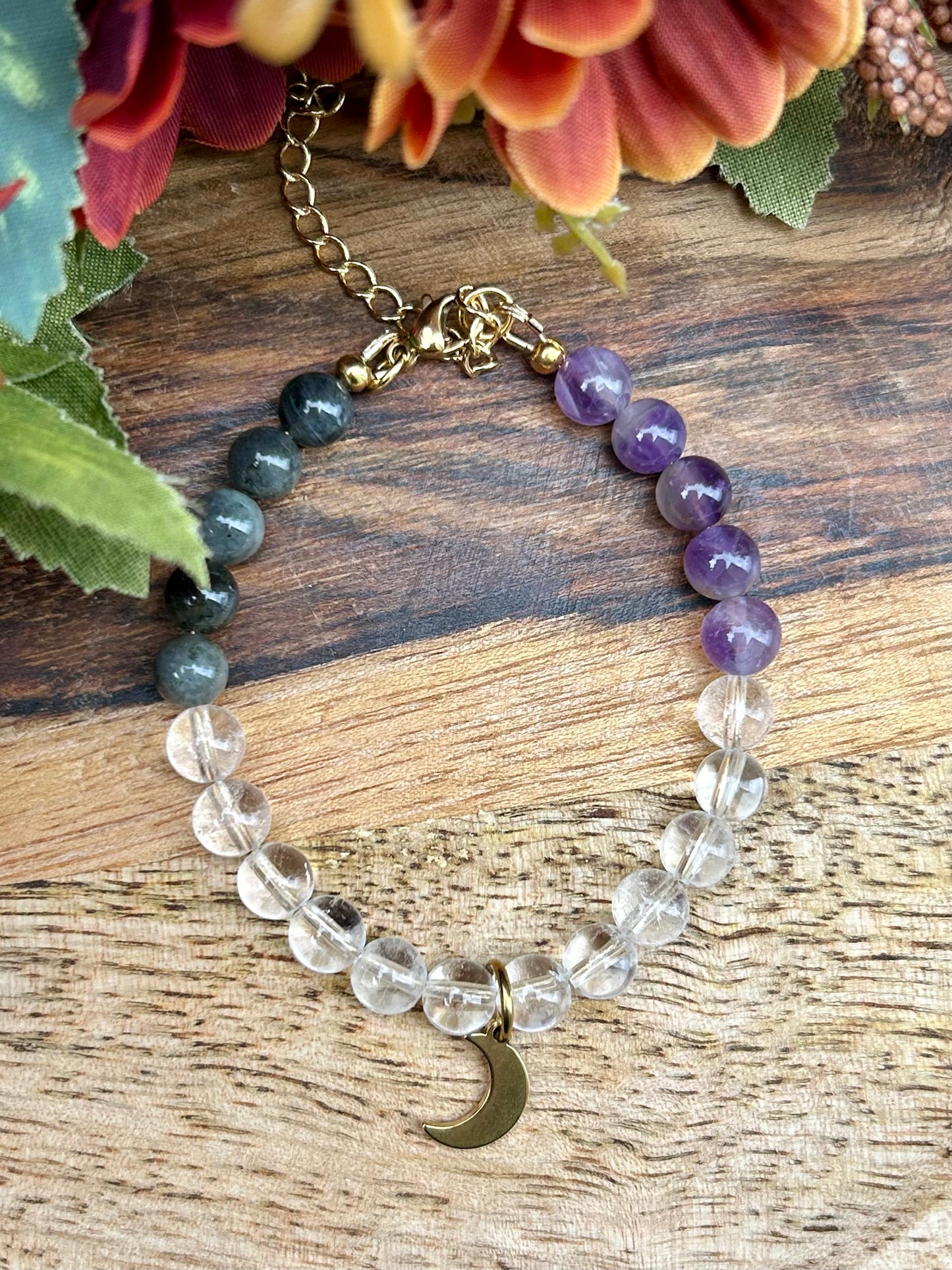 Bracelet Énergie 111 – Améthyste, Cristal de Roche & Labradorite