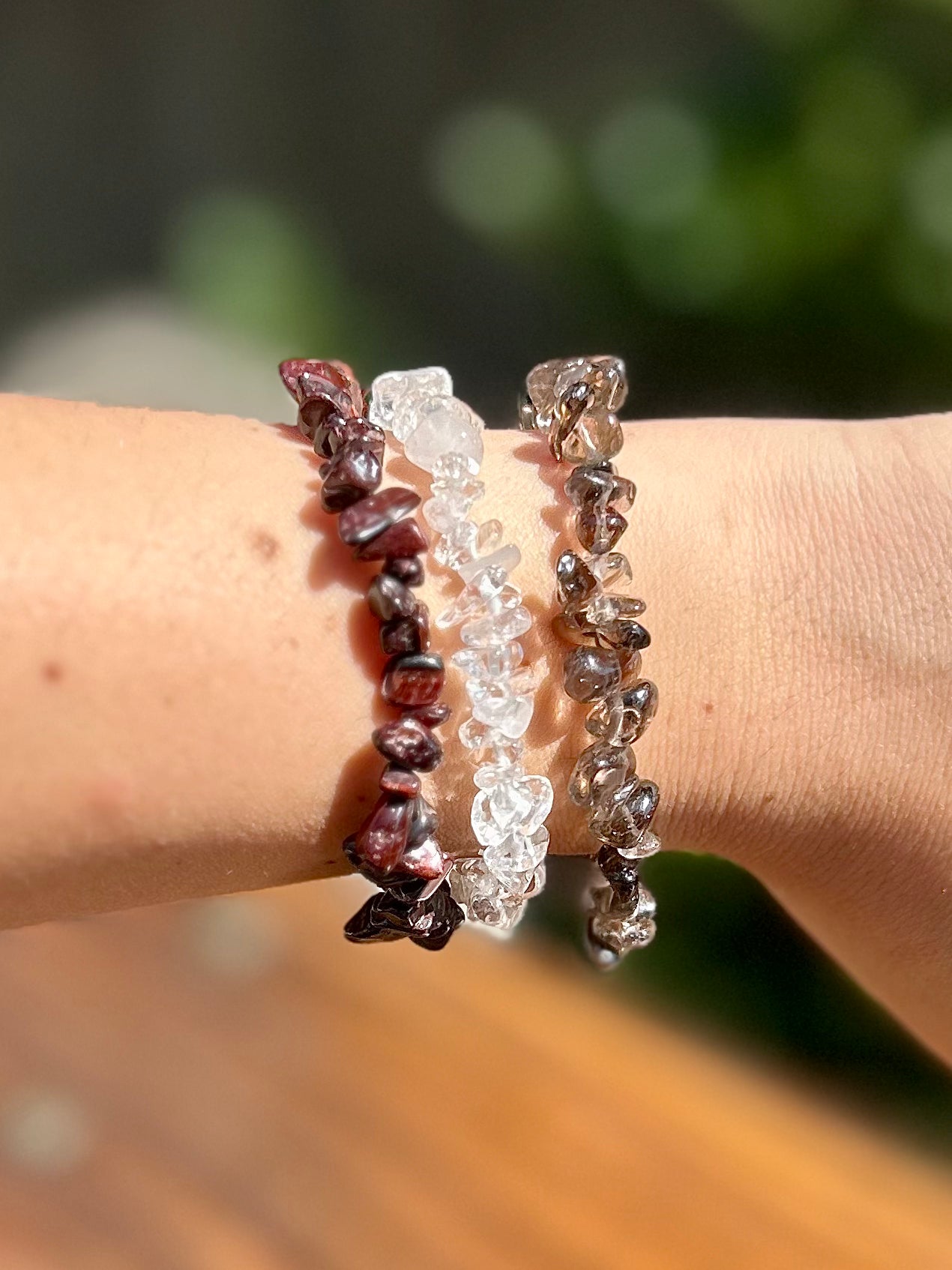 ✨ Trio Force & Clarté – Bracelets Baroques en Œil de Taureau, Cristal de Roche & Quartz Fumé