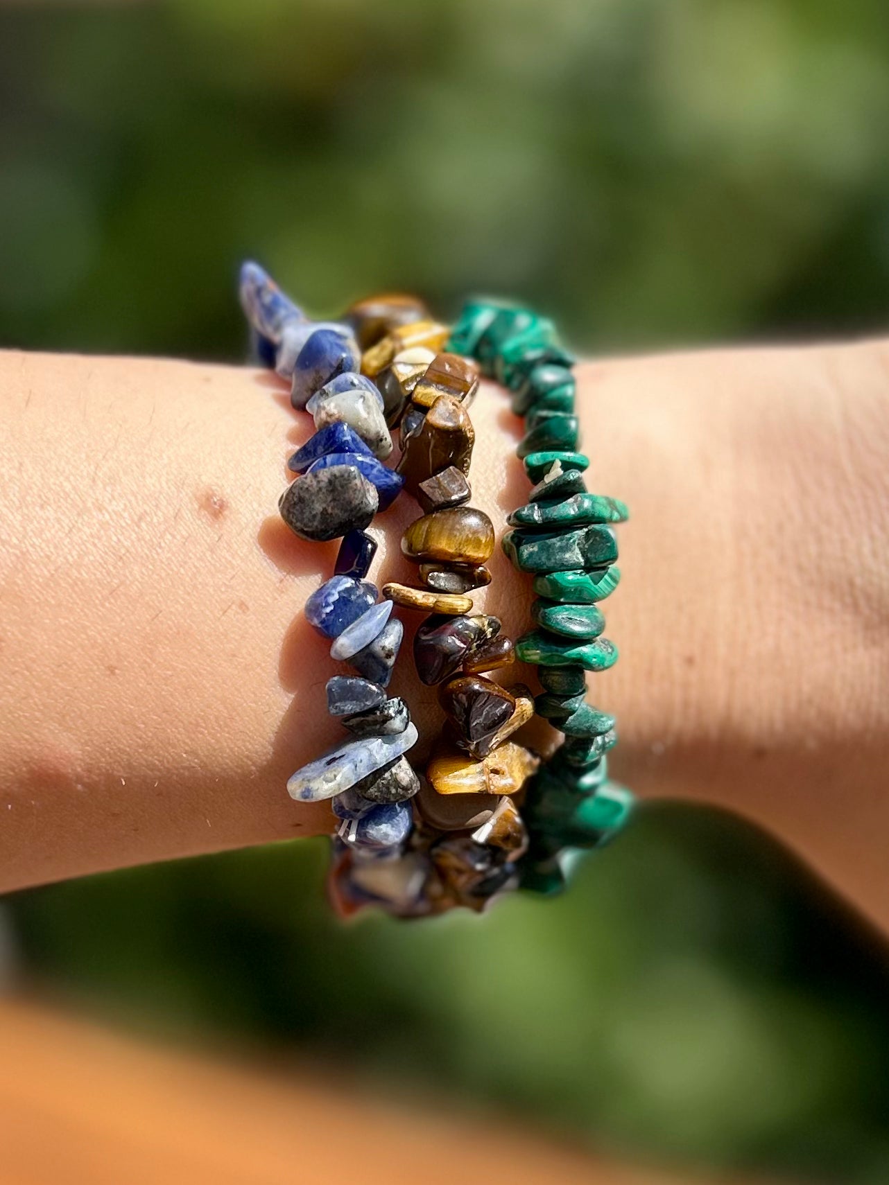 Trio Transformation & Clarté – Bracelets Baroques en Sodalite, Œil de Tigre & Malachite