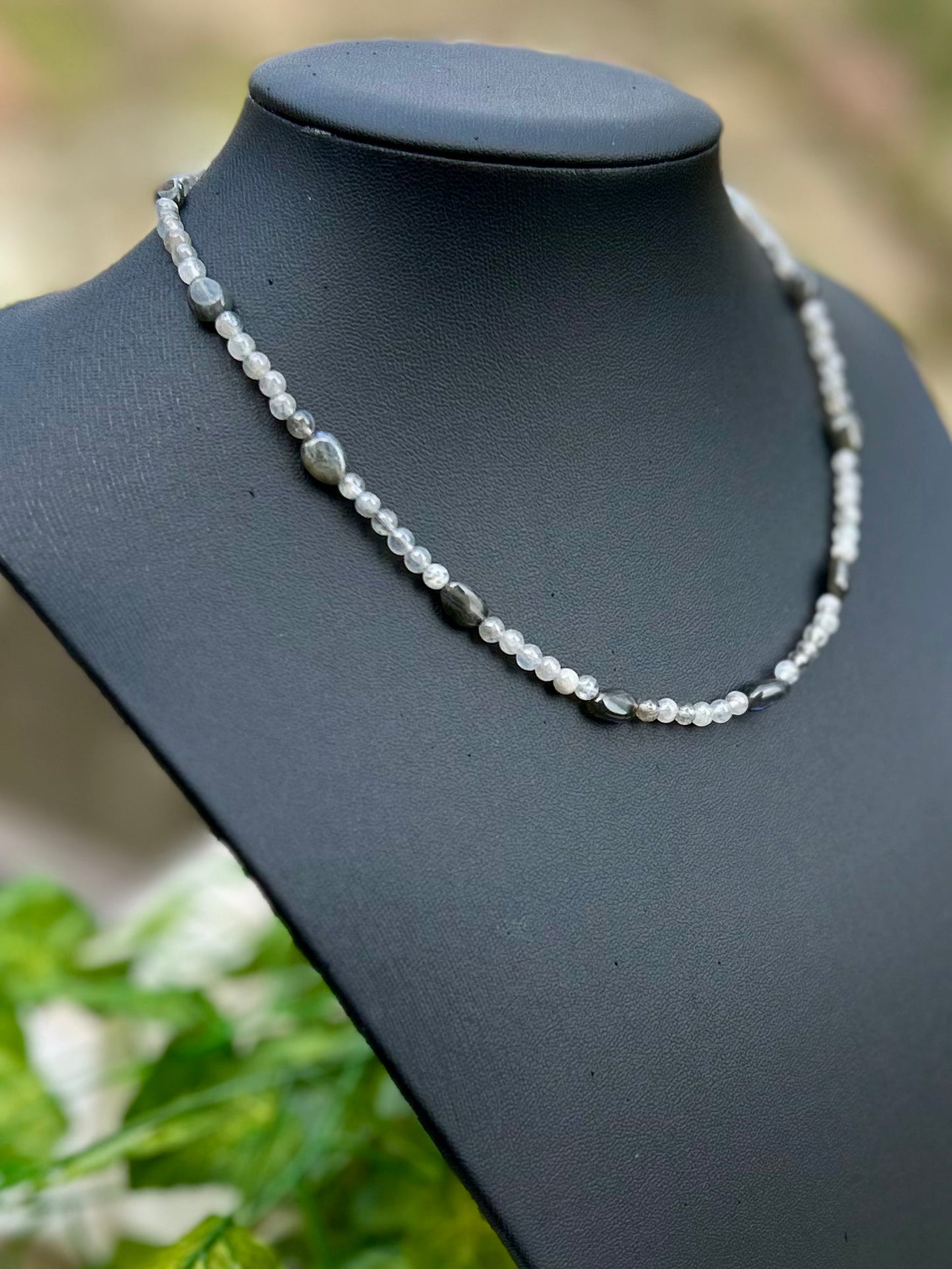 Collier Labradorite Naturelle – Ras de Cou – Acier Inoxydable Argenté