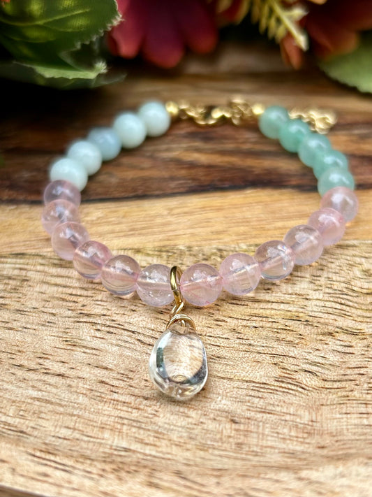 Bracelet Amazonite – Quartz Rose – Aventurine Verte | Énergie 222