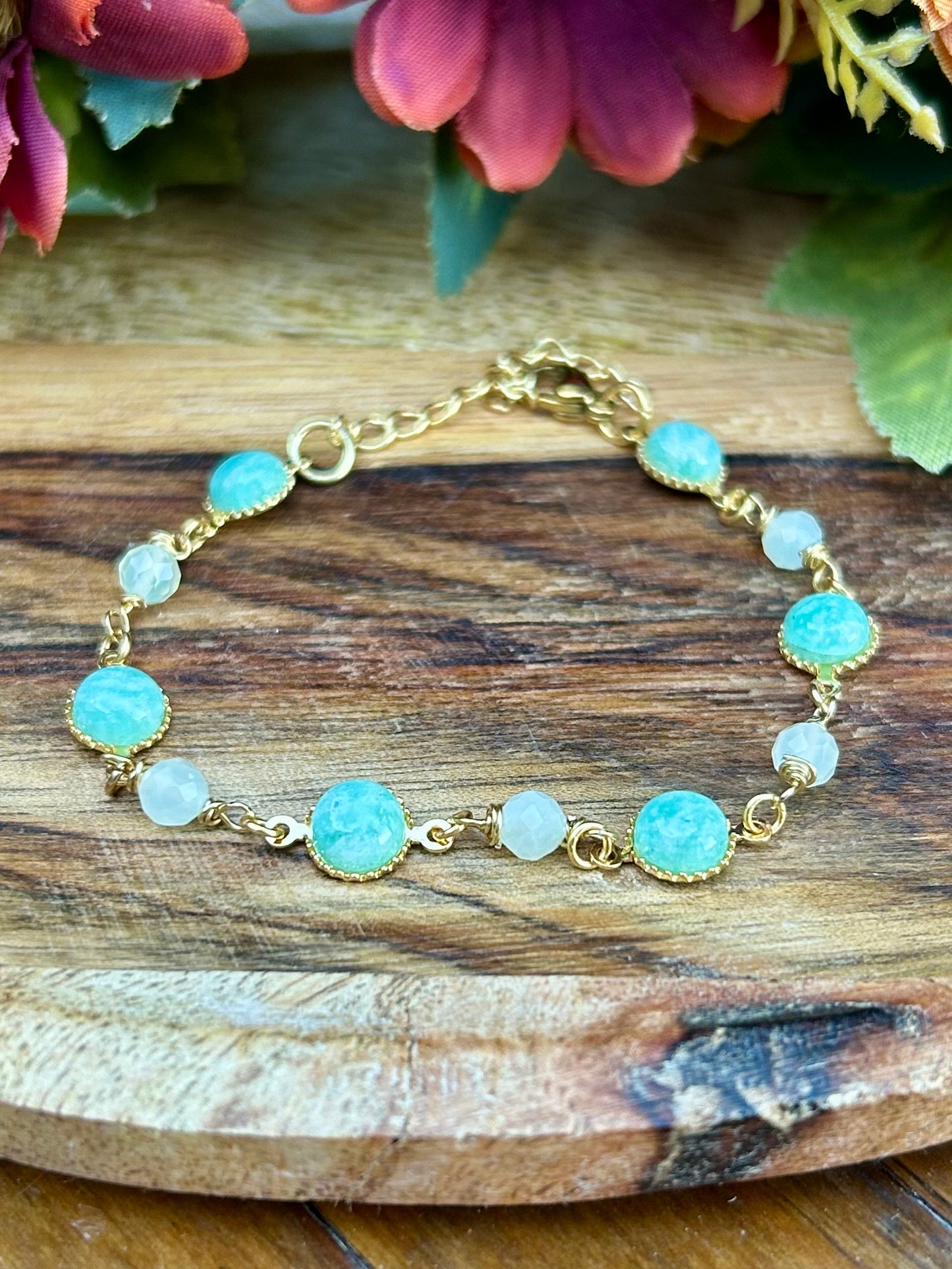 🌿 Bracelet Harmonie Céleste en Amazonite & Jade de Chine