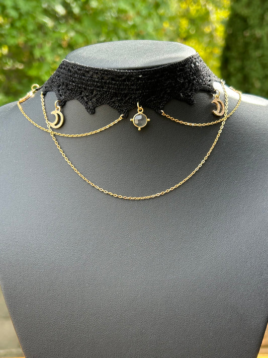 Choker Mystique – Labradorite & Lunes Dorées