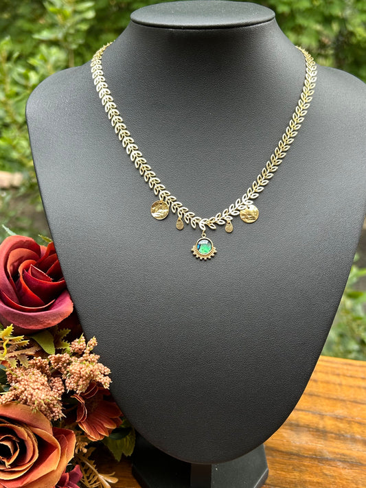 Collier Mystique Océan – Nacre Abalone & Laiton Or 24k