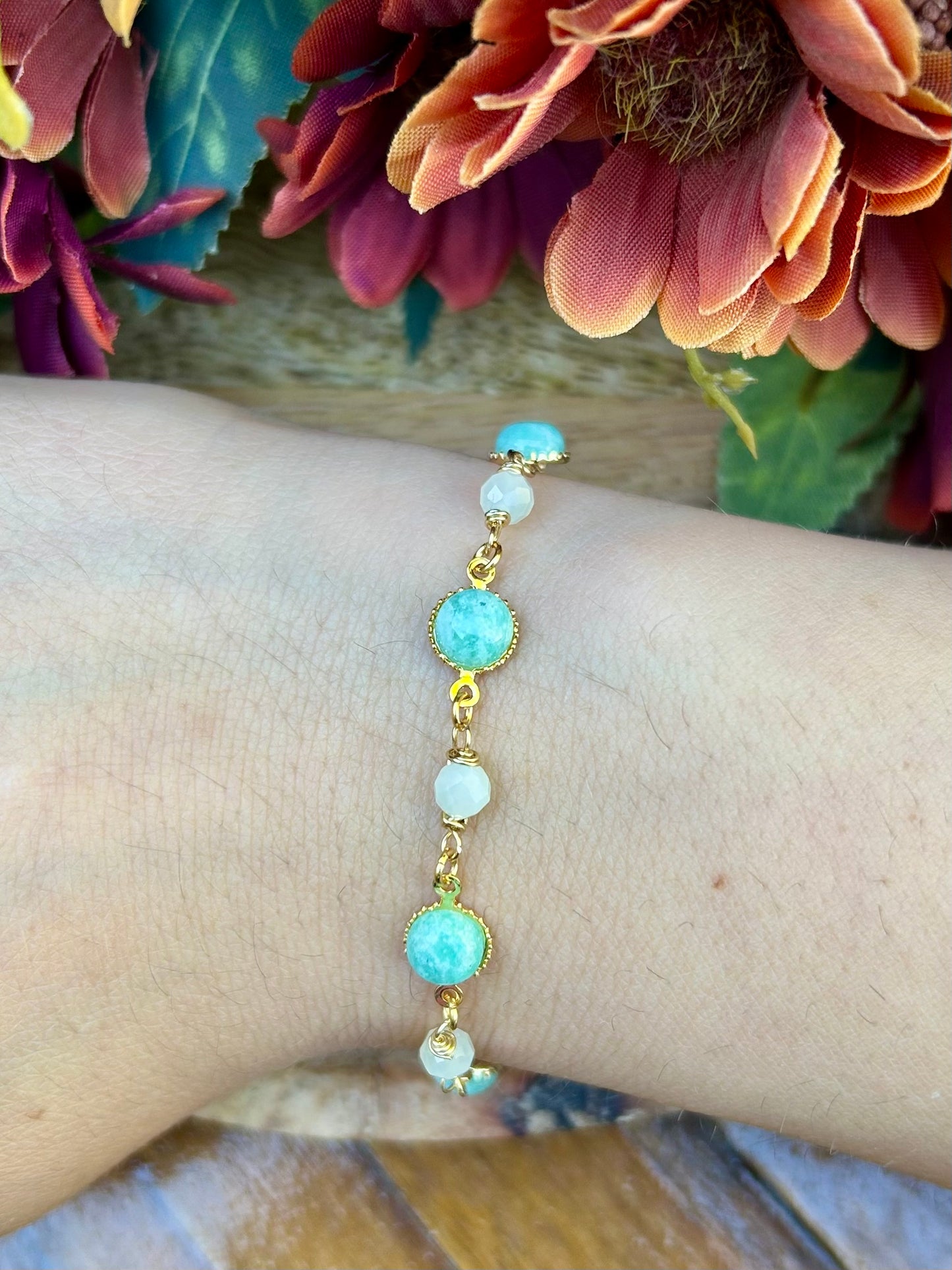 🌿 Bracelet Harmonie Céleste en Amazonite & Jade de Chine