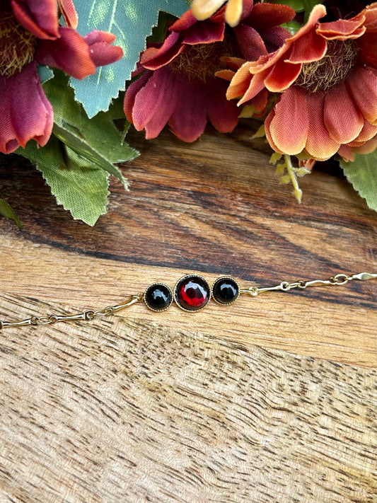 Bracelet Grenat & Obsidienne Noire – Laiton doré 24k