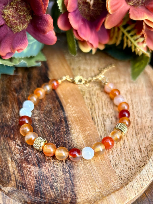 Bracelet Vitalité & Douceur – Cornaline 6 mm & Nacre