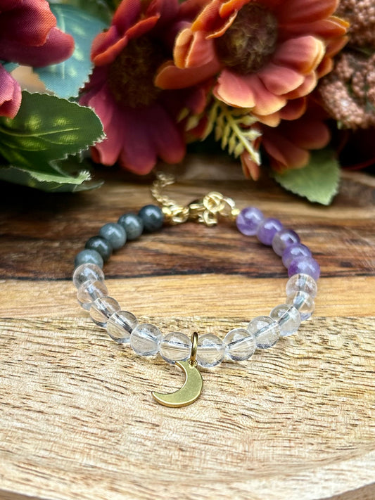 Bracelet Énergie 111 – Améthyste, Cristal de Roche & Labradorite