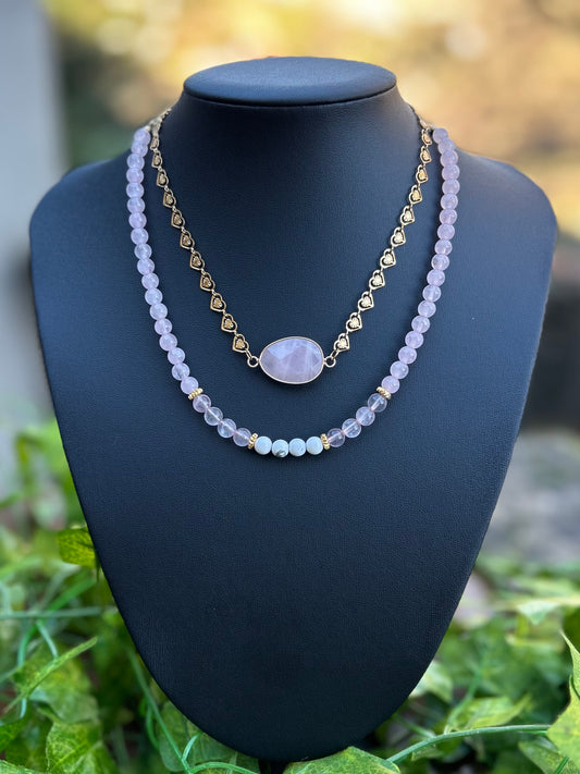 Collier Quartz rose et Howlite