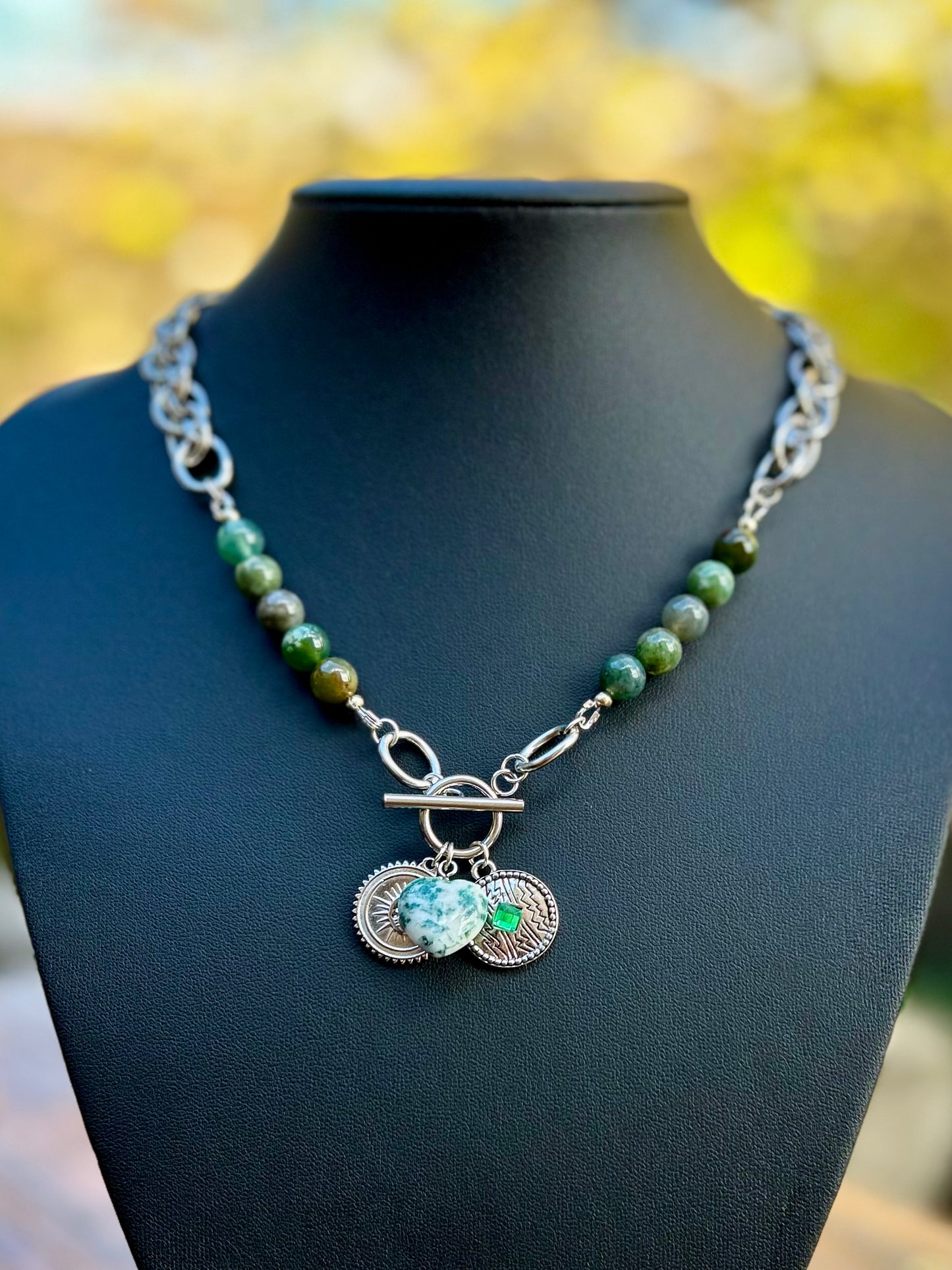 Collier Racines Sacrées – Agate Indienne & Cœur Agate Arbre | Harmonie, ancrage & ouverture du cœur