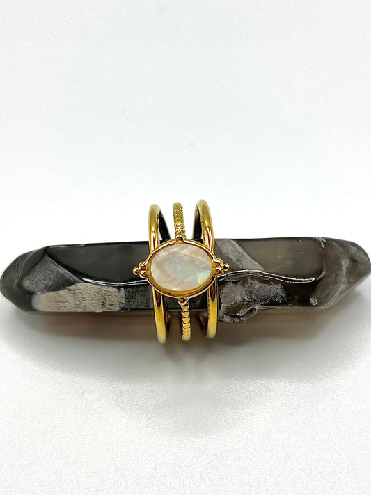 Bague Pierre de Lune Blanche Femme – Pierre Naturelle | Bijou Réglable en Acier Inoxydable Doré