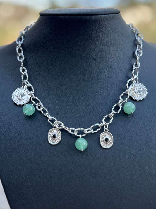 Collier Aventurine Verte & Breloques