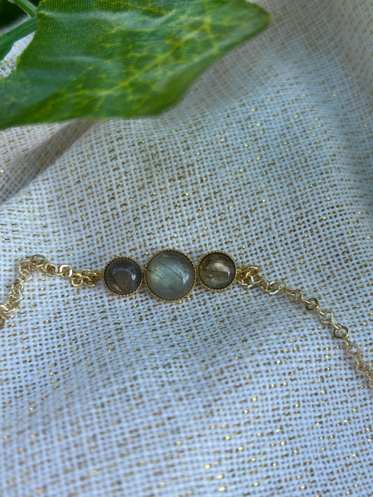 Bracelet Labradorite Triple Cabochon – Laiton Doré